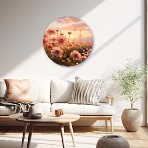 Muurcirkel Bloemenveld roze