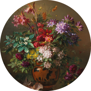 Muurcirkel Stilleven met bloemen in een Griekse vaas