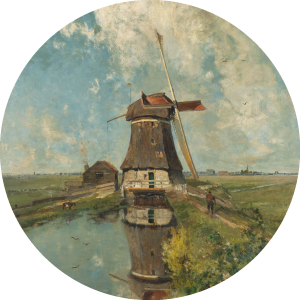 Muurcirkel Windmolen aan een poldervaart in de zomer